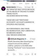 Men in dresses smashed all the windows of the Brighton centre last night because women arranged to meet and discuss their rights