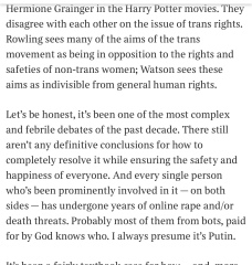 Caitlin Moran latest article in which she calls “women”,  “non-trans women”