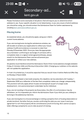 Admission for secondary school in Kent area