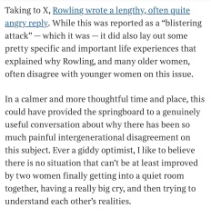 Caitlin Moran latest article in which she calls “women”,  “non-trans women”