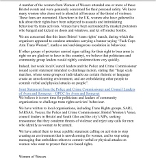 Women of Wessex challenge violent images and threats from trans activists