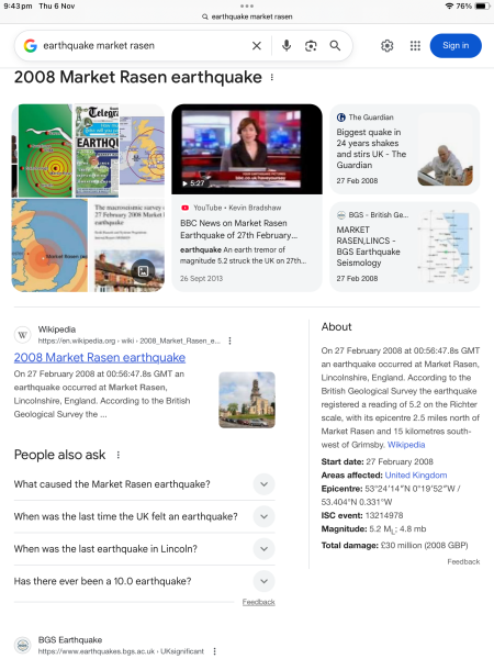 Have you ever experienced an earthquake or earth tremor?