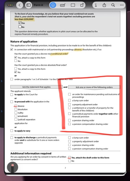 Help with Completing Form A for Clean Break Order in Divorce - Unsure About One Section