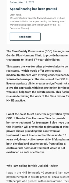 Sue Evans: Appeal hearing against registration of Gender GP as a hormone clinic