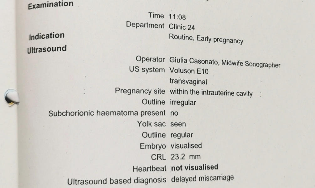 Miscarriage scan report help