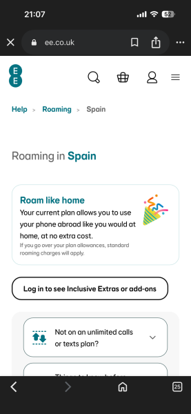 Mobile phone abroad usage re the data