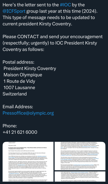 Transgender women to be banned from all female Olympic events