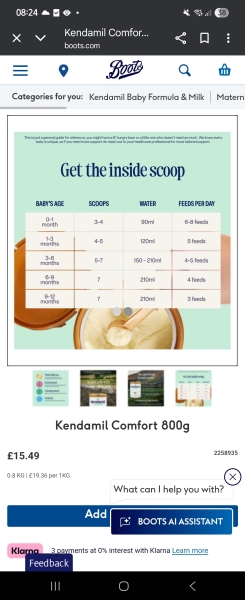 Help - how many scoops kendamil comfort