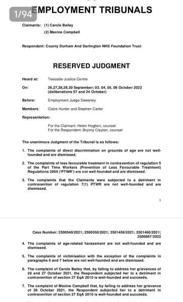 "Darlington Nurses" vs County Durham and Darlington NHS Trust Tribunal Thread 5