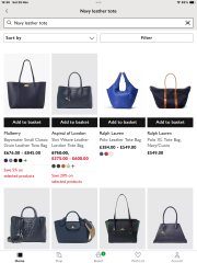 Help me choose a navy tote bag for Christmas. Budget around £600