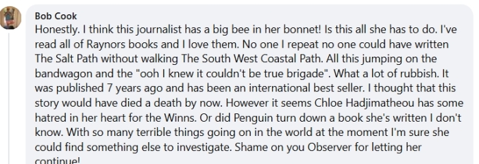 Thread 19: To feel disappointed after reading this in The Observer about the author and her husband from The Salt Path book and film?