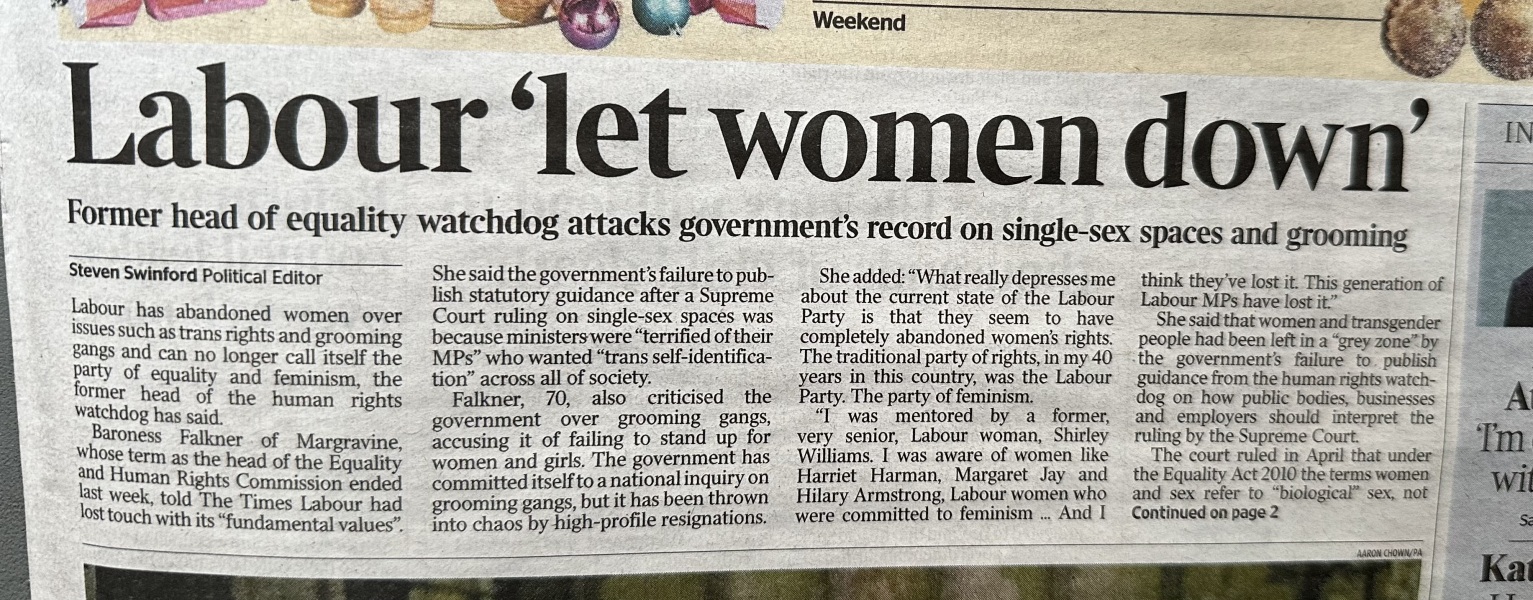 The Times front page today “Labour let women down”
