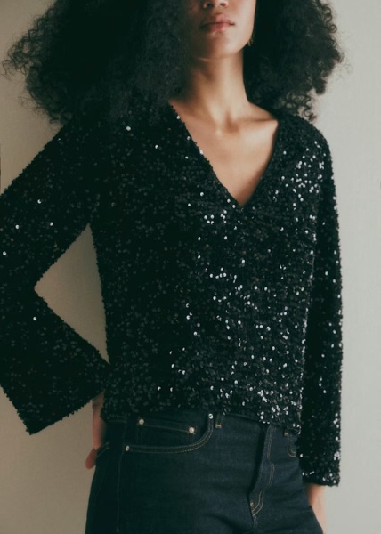 Can anyone find me a v neck sparkly top that has a good fit to wear with jeans for a night out?