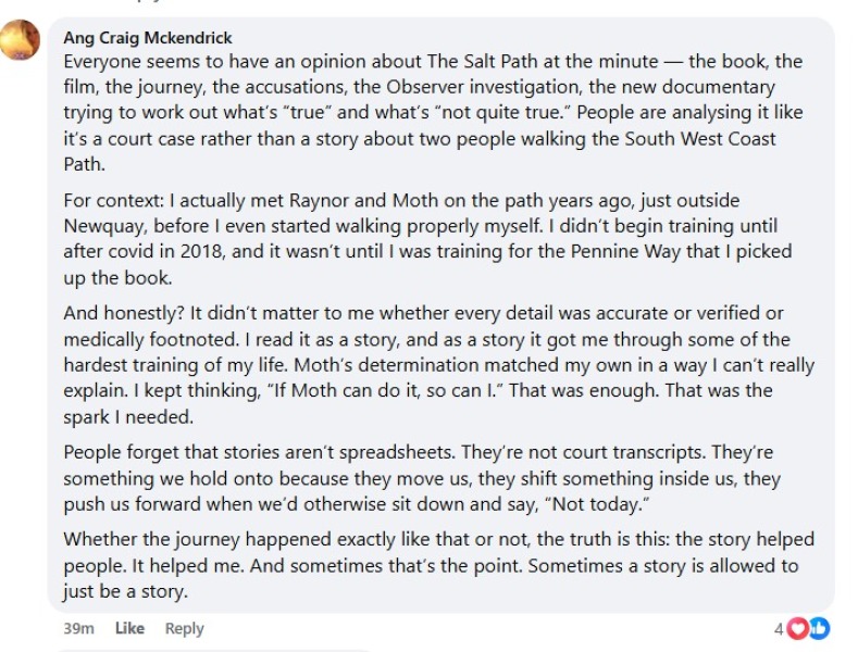 Thread 20 : To feel disappointed after reading this in The Observer about the author and her husband from The Salt Path book and film?