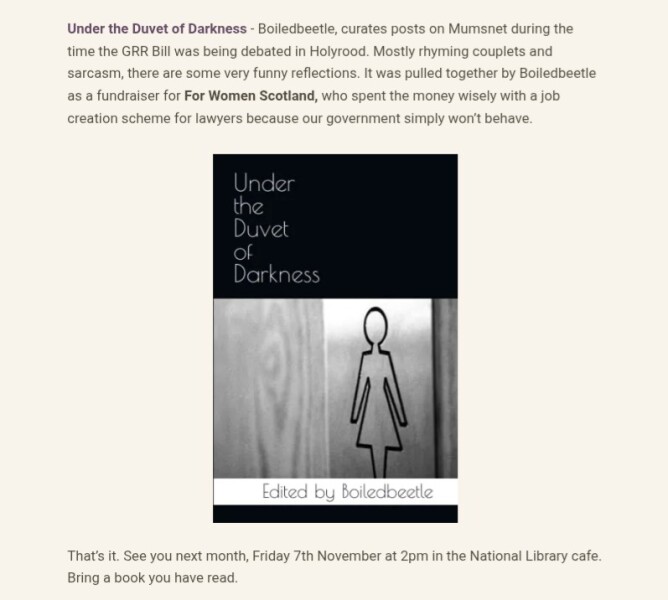 The Articles Book Group, National Library Scotland, Friday 5th.