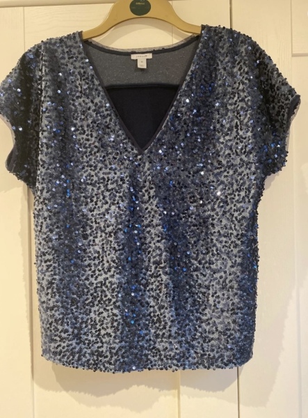 Can anyone find me a v neck sparkly top that has a good fit to wear with jeans for a night out?