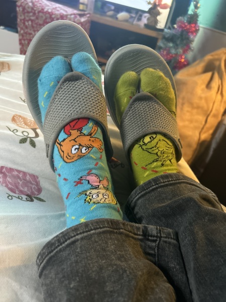 Oh god just looked down - whats on your feet, does it show your age??