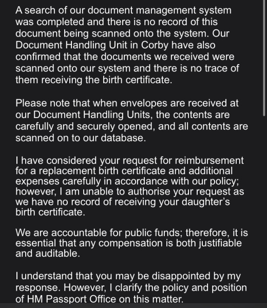 Passport office lost toddlers birth certificate