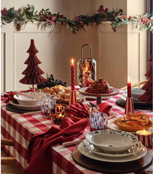 Setting the table with piles of plates