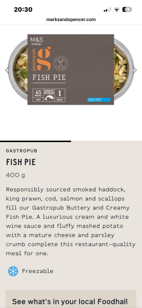 M & S Fishermans Pie issue