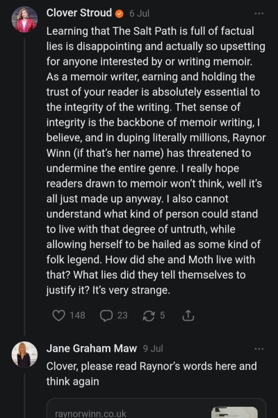 Thread 19: To feel disappointed after reading this in The Observer about the author and her husband from The Salt Path book and film?