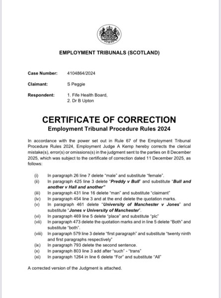 Sandie Peggie vs NHS Fife Health Board and Dr Beth Upton, following Employment Tribunal judgment - thread #60