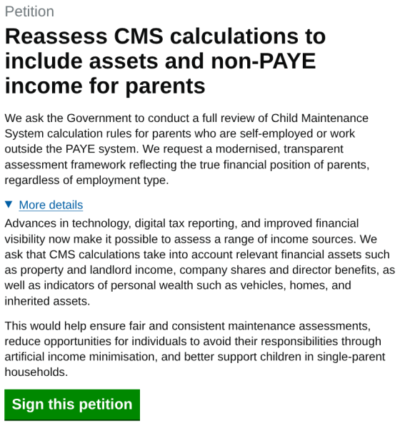 Help me petition the government to look at the Child Maintenance calculations for those who try to circumvent the rules