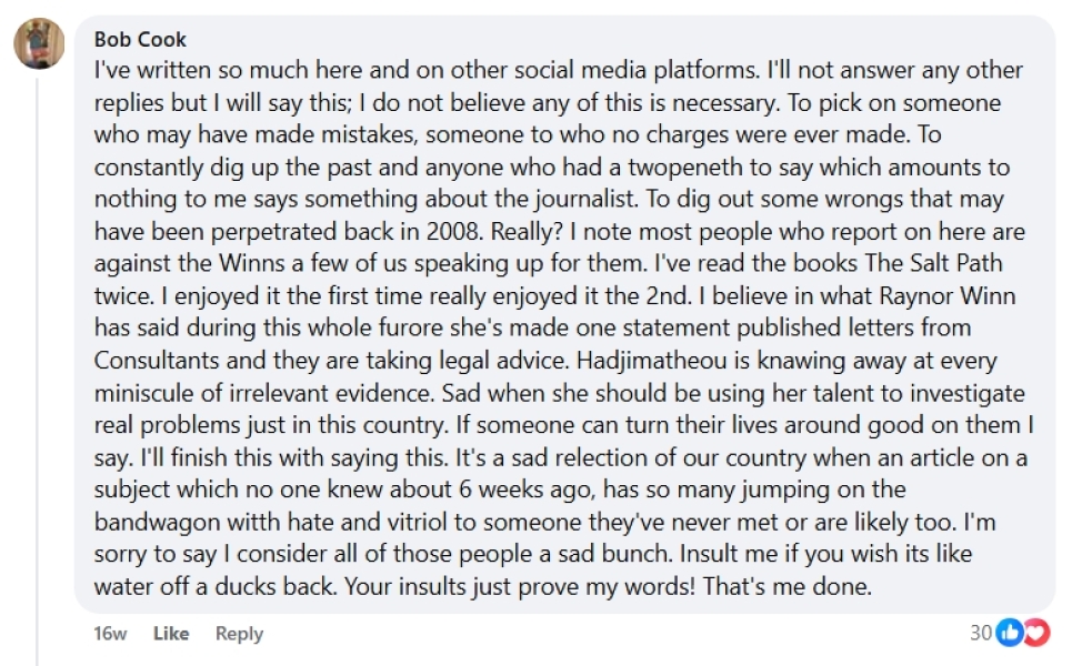 Thread 20 : To feel disappointed after reading this in The Observer about the author and her husband from The Salt Path book and film?
