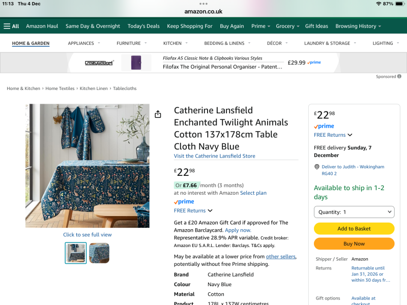 Christmas tablecloth - blue (ish) theme