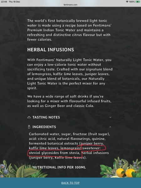 Sweeteners in drinks