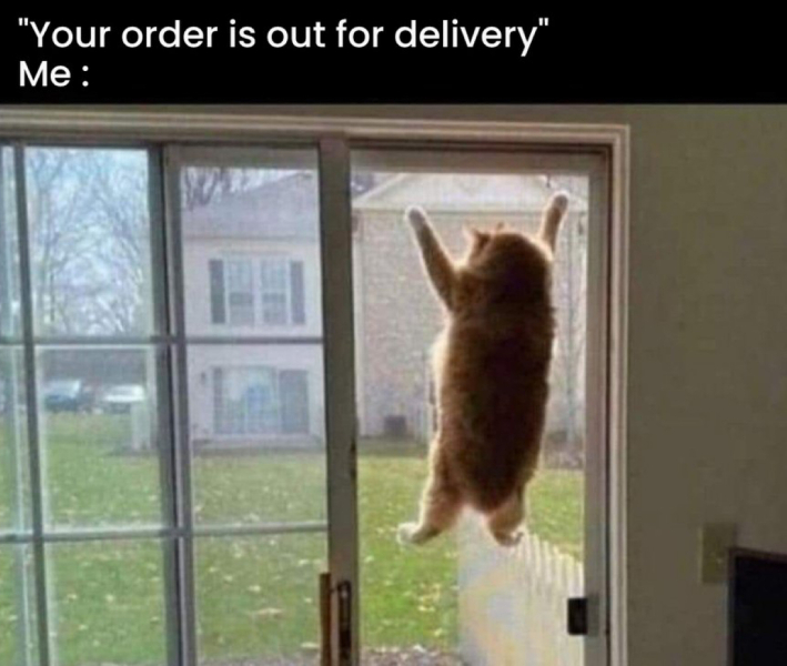 To wait until he comes around for his parcel