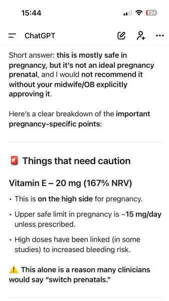 Vitamin levels in Proceive prenatal excessively high?