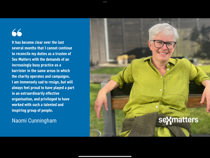 Naomi Cunnigham resigns from Sex Matters