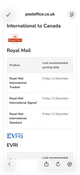 Last post dates for international Christmas cards???