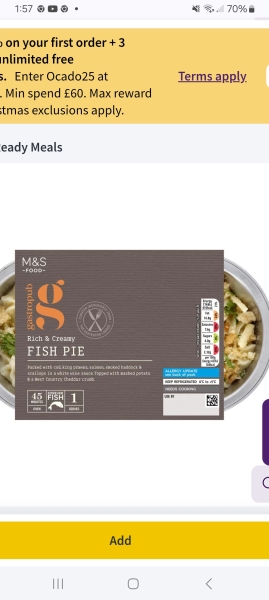 M & S Fishermans Pie issue