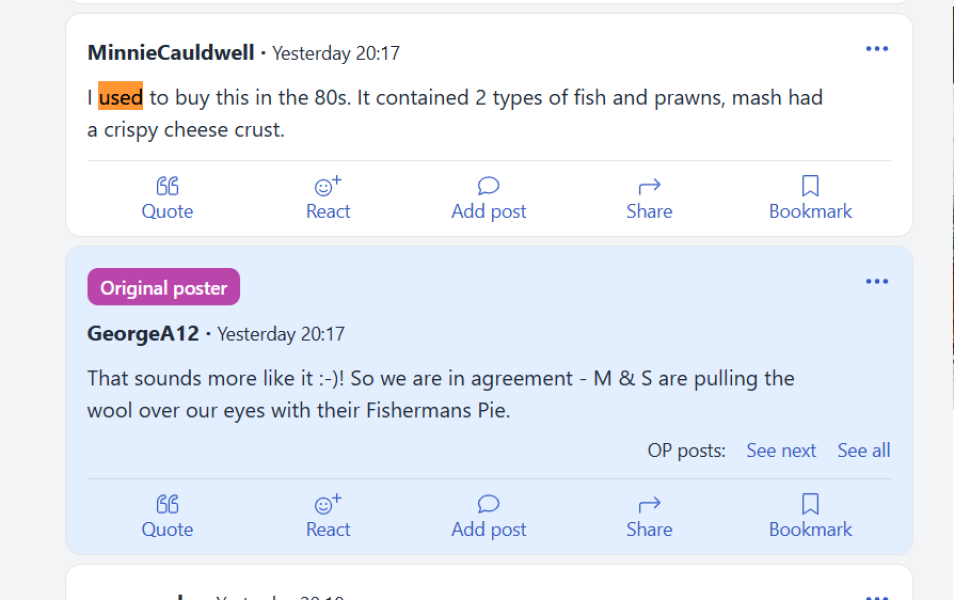 M & S Fishermans Pie issue