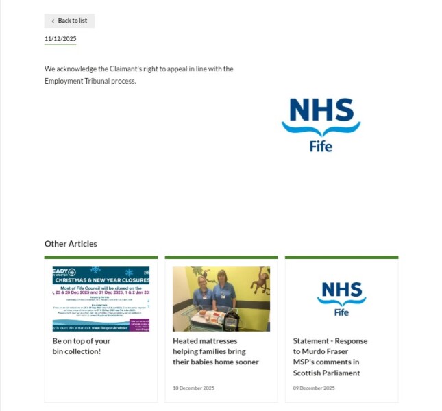 Sandie Peggie vs NHS Fife Health Board and Dr Beth Upton, following Employment Tribunal judgment - thread #58