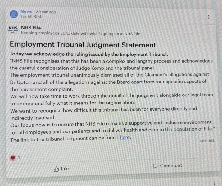 NHS Fife tries to silence nurse - Sandie Peggie vs NHS Fife Health Board and Dr Beth Upton - thread #55
