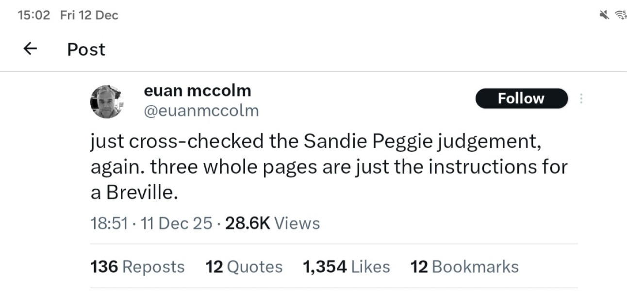 Sandie Peggie vs NHS Fife Health Board and Dr Beth Upton, following Employment Tribunal judgment - thread #58