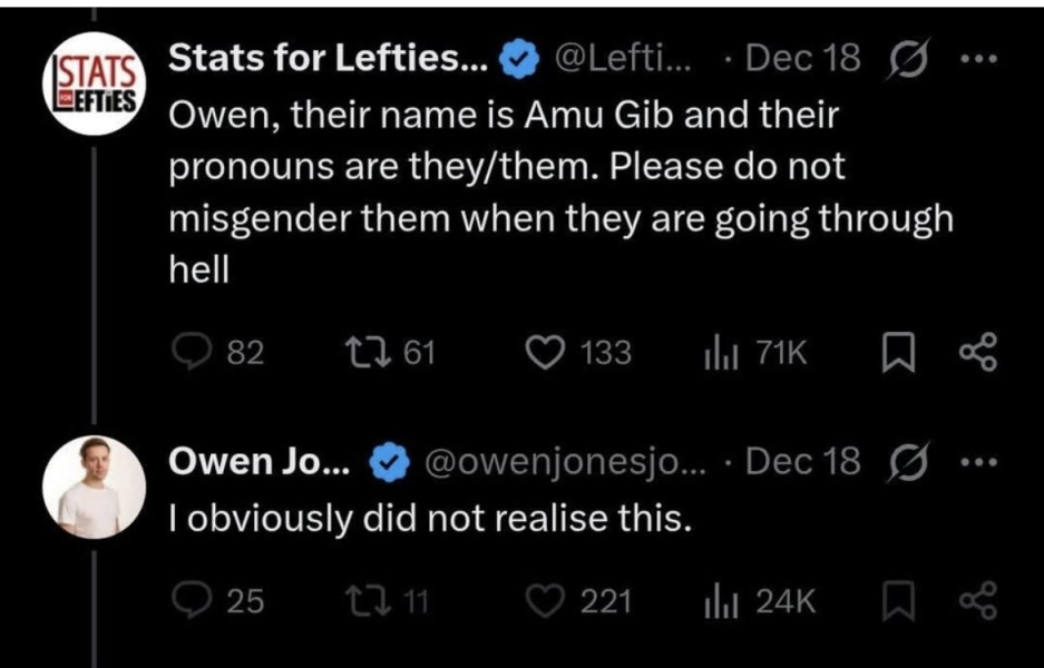 Owen Jones is MISGENDERING people!