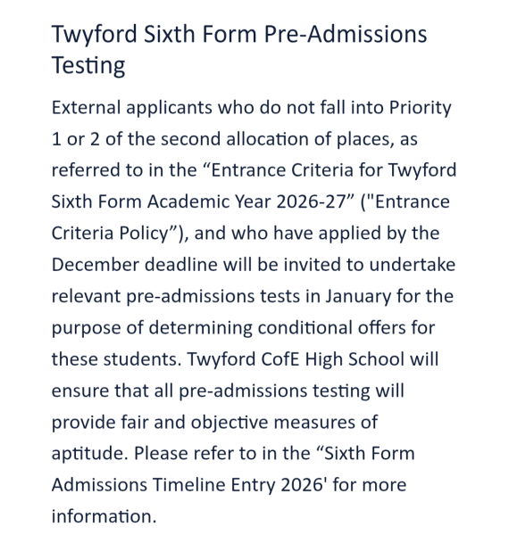 Twyford C of E School- Sixth Form pre tests in January 2026