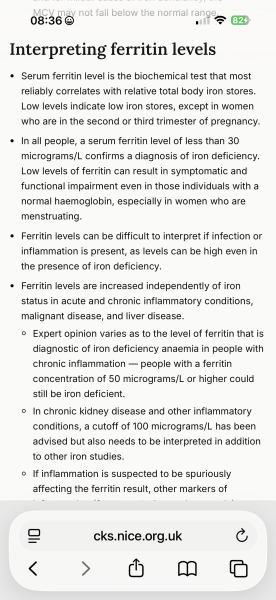 Serum ferritin 18 ug/l