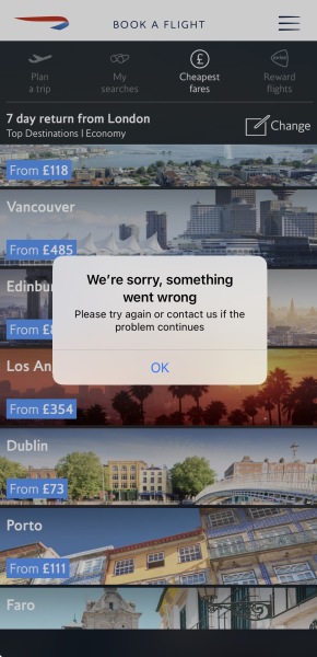 To ask if the British Airways app is non-functional for you