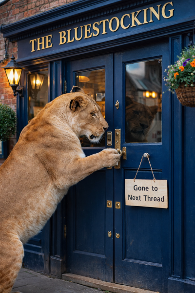 The Bluestocking - your local women's pub, warm, friendly, and not at all unusual in any way.