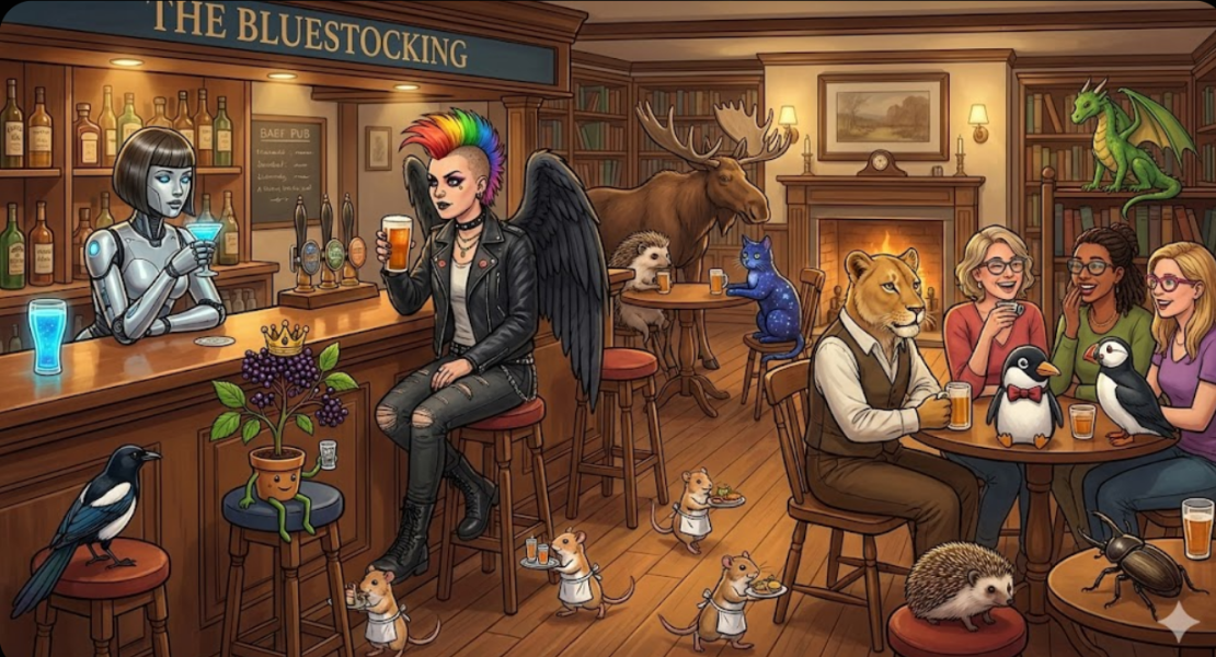 The Bluestocking - your local women's pub, warm, friendly, and not at all unusual in any way.