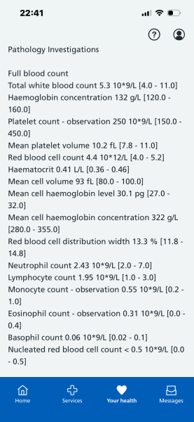 Full blood count results