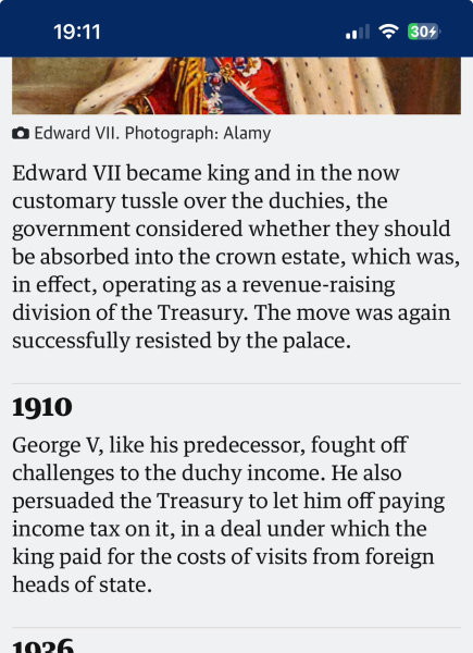 William and tax on the Duchy of Cornwall