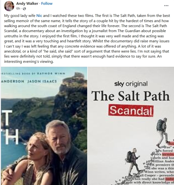 Thread 23 : To feel disappointed - and now disgusted too - after reading this in The Observer about the author and her husband from The Salt Path book and film?