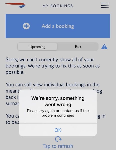 To ask if the British Airways app is non-functional for you