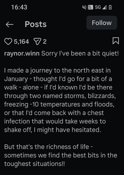 Thread 21 : To feel disappointed - and now disgusted too - after reading this in The Observer about the author and her husband from The Salt Path book and film?